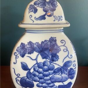 Blue and White Porcelain Ginger jar  with 4 sided Grape Design